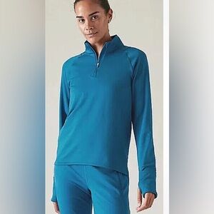 Athleta Teal Blue Quarter-Zip Pullover size SP